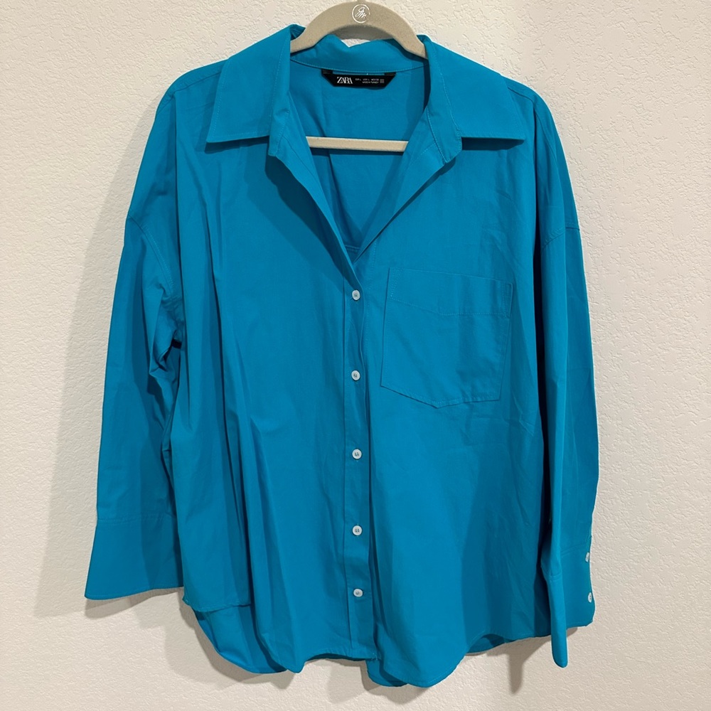 Zara Blue Oversized Button Up